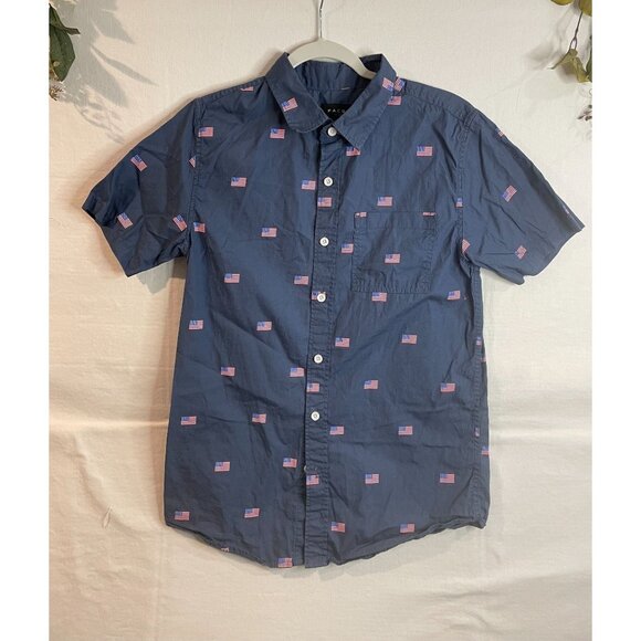PacSun Men's American Flag Print Button-Down Short Sleeve Shirt Size S - Picture 1 of 10
